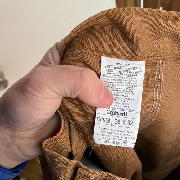 Carhartt FRB152BRN Flame Resistant Work Dungaree Canvas Pants Size 36 - Picture 7 of 9